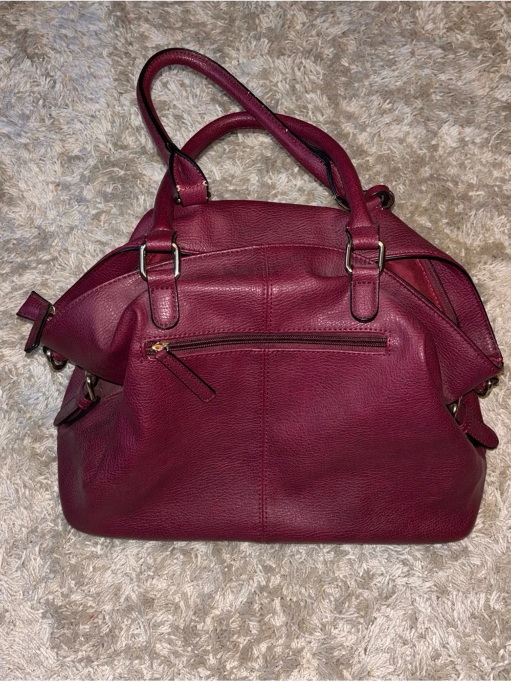 Sondra Roberts Burgundy Leather Satchel with Tassel